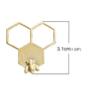 5 QUEEN BEE Honeycomb Charm Pendants, gold plated metal, 31x29mm, chg0435