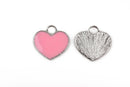 4 Silver Metal Enamel PINK HEART Charms or Pendants, 18x18mm, che0516