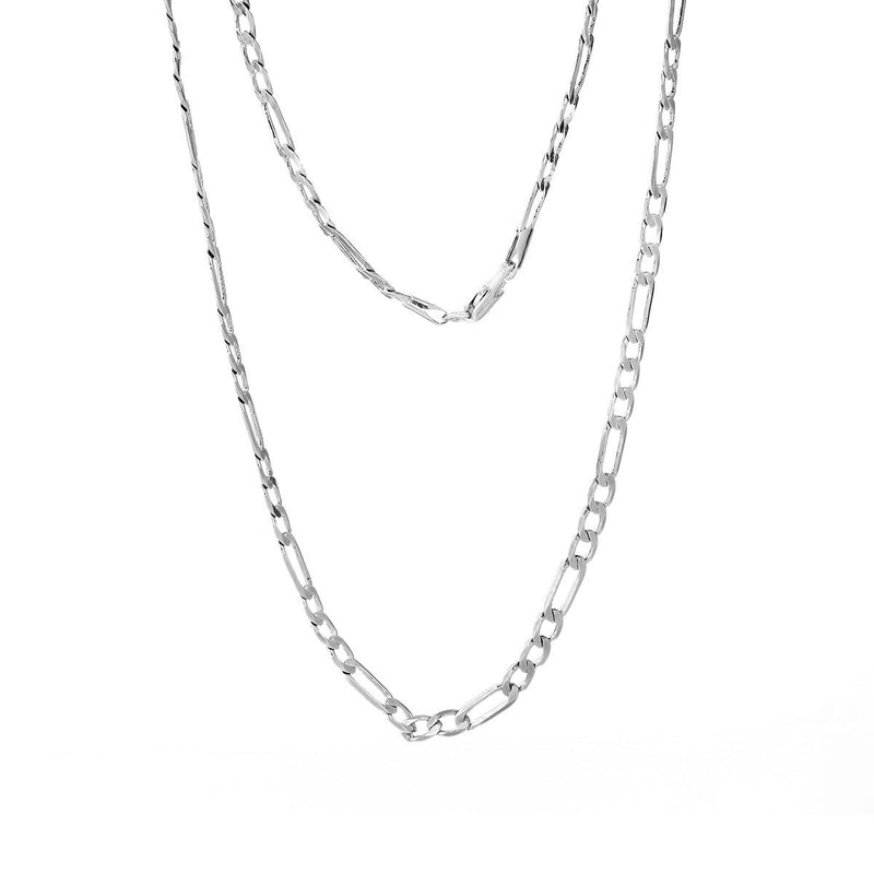 2 Bright Silver Plated FIGARO LINK CHAIN Necklaces, lobster clasp, 21-5/8" long fch0476