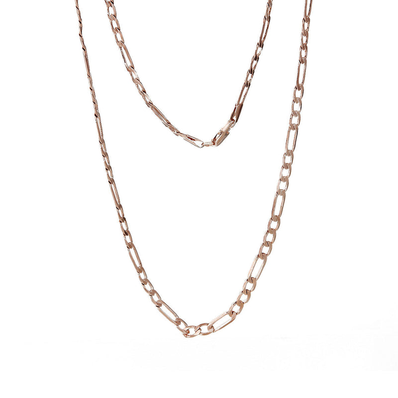 2 Rose Gold FIGARO LINK CHAIN Necklaces, lobster clasp, 21-5/8" long fch0478