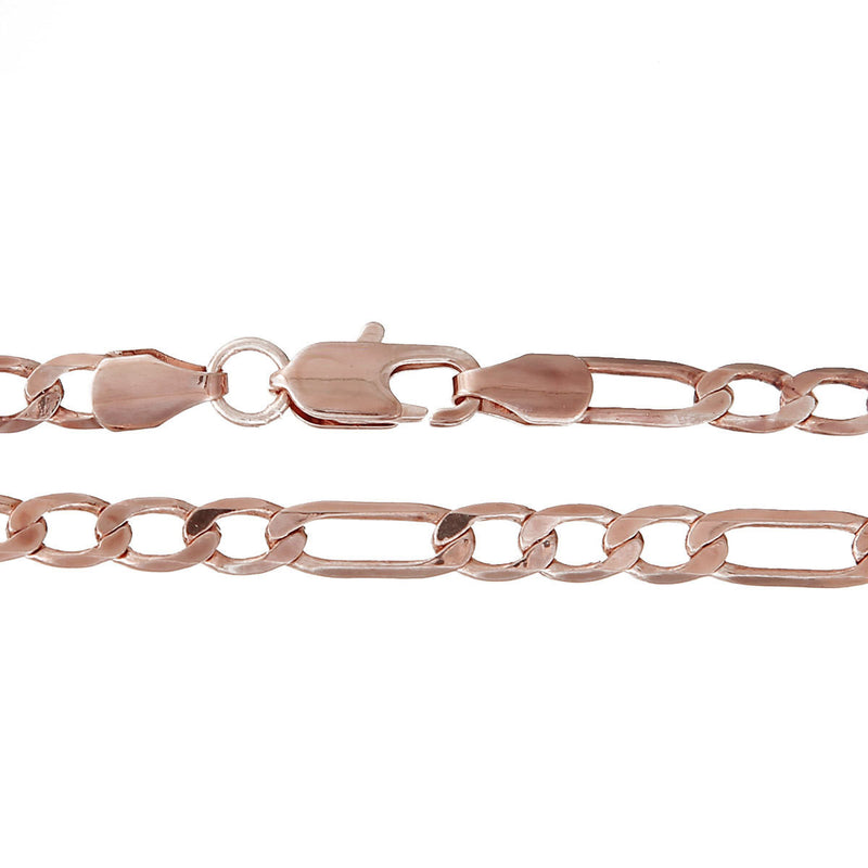 2 Rose Gold FIGARO LINK CHAIN Necklaces, lobster clasp, 21-5/8" long fch0478