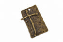 2 Large CROSS Charm Pendants, bronze oxidized base with soldered cross, rustic hammered metal, 42x26mm, chb0447