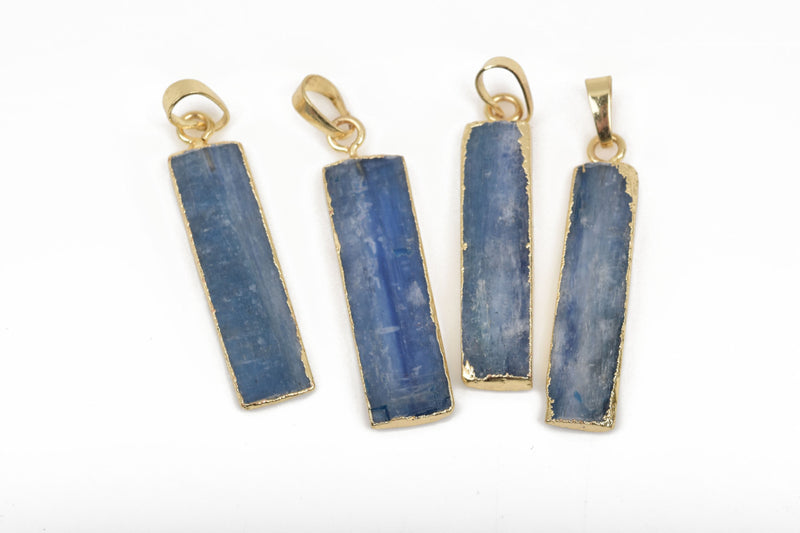 1 KYANITE Gemstone Charm Pendant, Rectangle Stick, Denim Blue Natural Kyanite Gemstone gold bail, about 48mm long, 1-7/8" long cgm0056