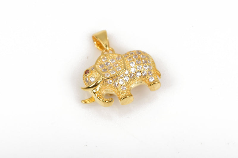 GOLD ELEPHANT Charm Pendant, Micro-Pavé Cubic Zirconia Stones, 19x12mm, chg0440
