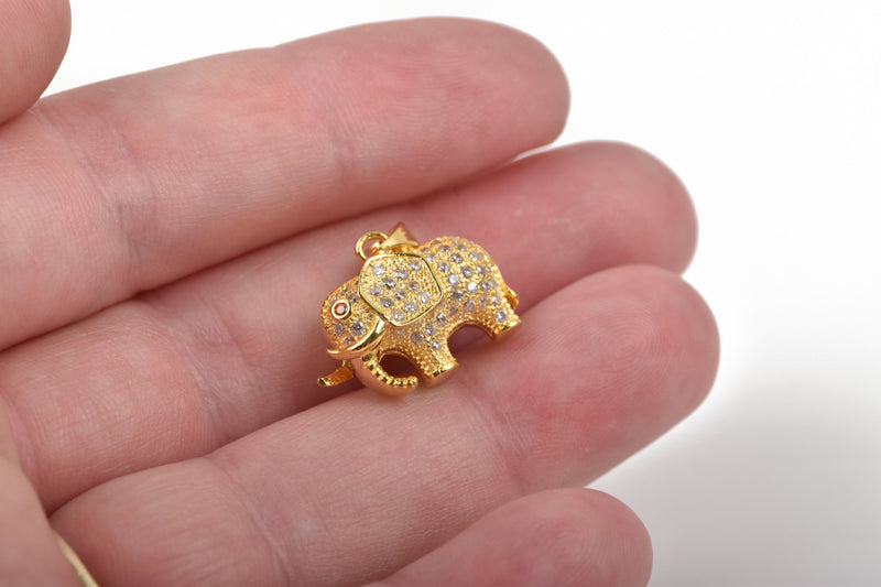 GOLD ELEPHANT Charm Pendant, Micro-Pavé Cubic Zirconia Stones, 19x12mm, chg0440