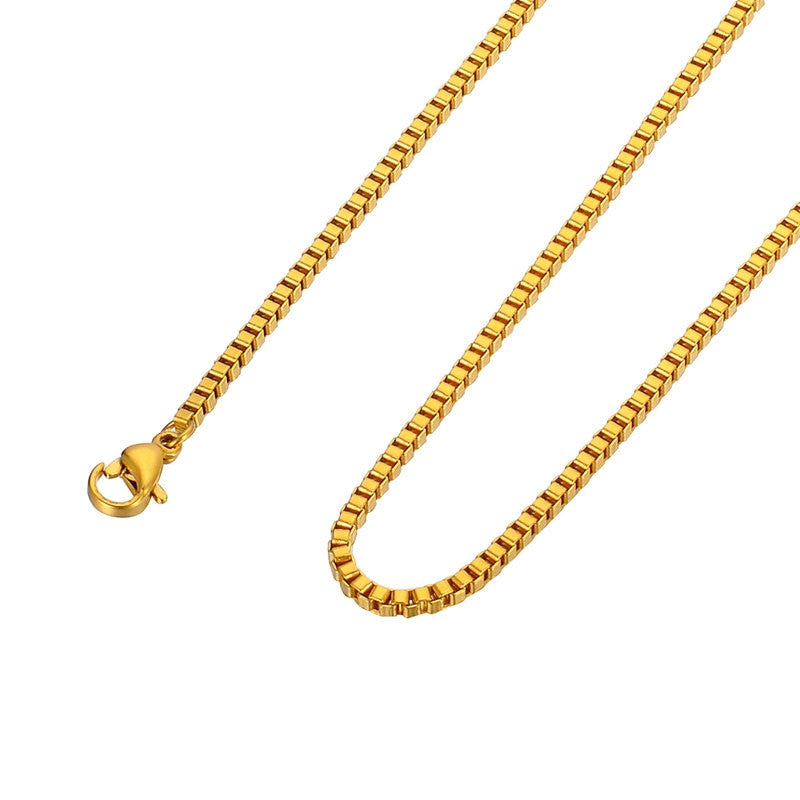 5 Gold Plated Stainless Steel BOX Chain Necklaces with Lobster Clasp, non tarnish, 22" long 2mm thick, fch0529