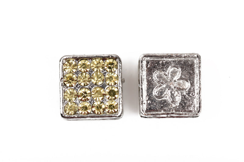 5 Rhinestone Square Spacer Beads, Grade A CITRINE Crystal stones embedded in a metal core base, 10mm, bme0387