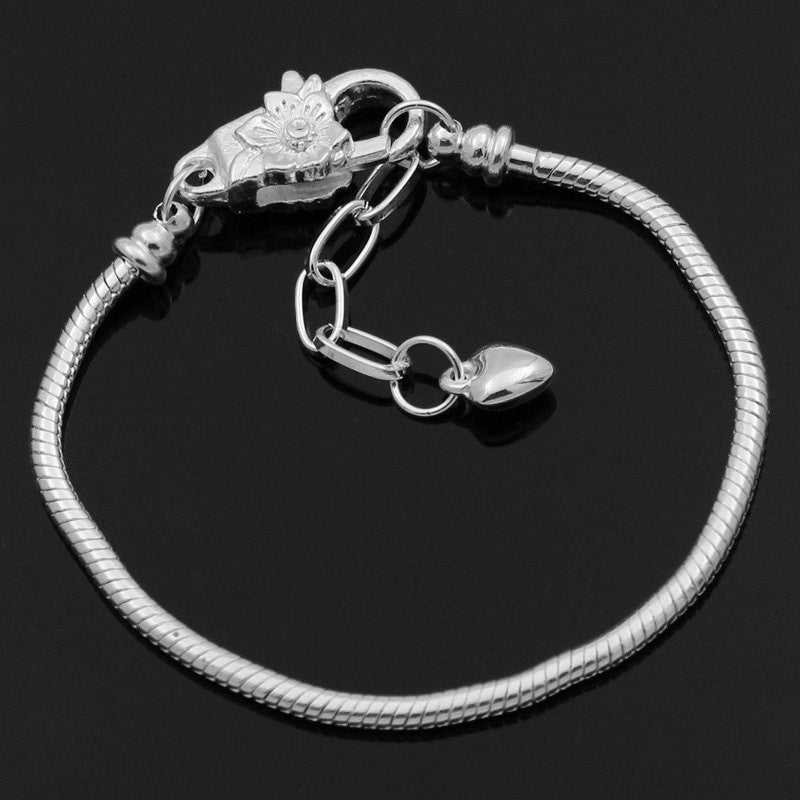 4 Silver Plated Snake Chain Bracelets with Lobster Clasp . Fits European Style Beads, 20cm, 7-7/8" long add your own beads, fch0438