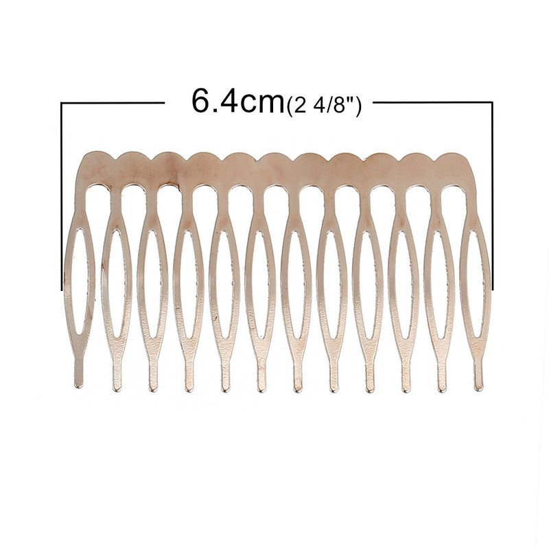 10 Rose Gold Hair Comb Blanks, rose gold metal combs, hair barrette blanks, 2.5" long fin0559