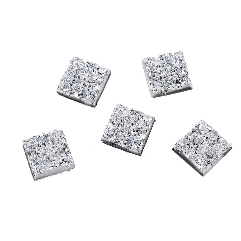 10 Resin SILVER Glitter Druzy Square Cabochons, faux druzy, 12mm, cab0441a