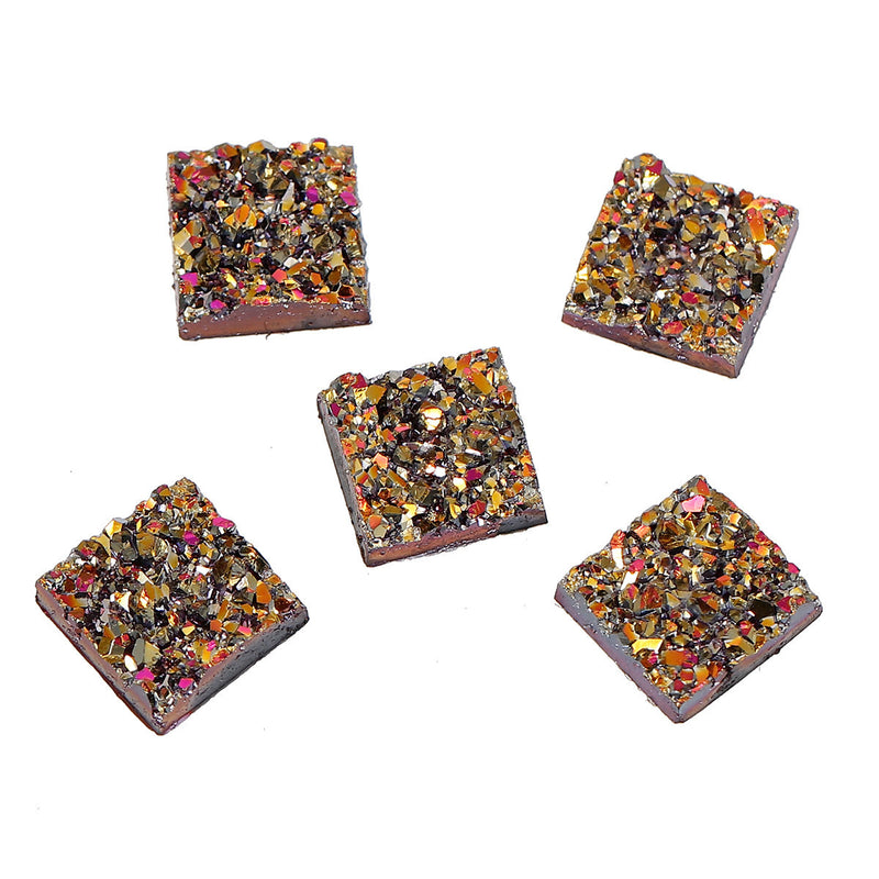 10 Resin GOLDEN PINK Glitter Druzy Square Cabochons, faux druzy, 12mm, cab0442a