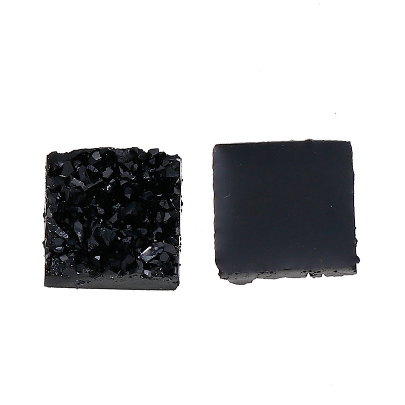 10 Resin BLACK Glitter Druzy Square Cabochons, faux druzy, 12mm, cab0444a