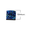 10 Resin BLUE METALLIC RAINBOW Glitter Druzy Square Cabochons, faux druzy, 12mm, cab0445a