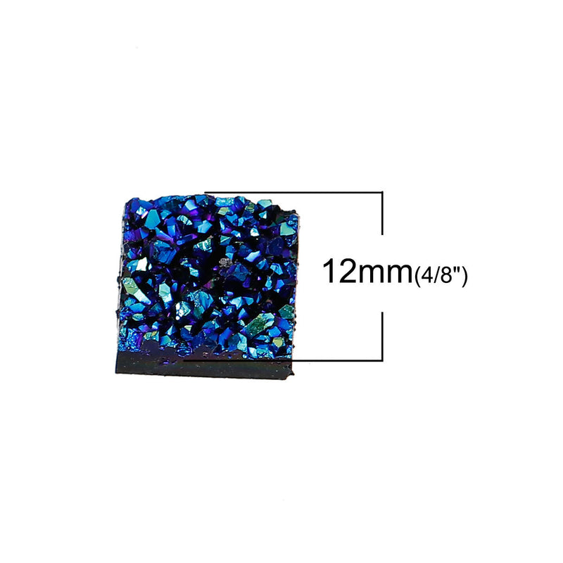 10 Resin BLUE METALLIC RAINBOW Glitter Druzy Square Cabochons, faux druzy, 12mm, cab0445a