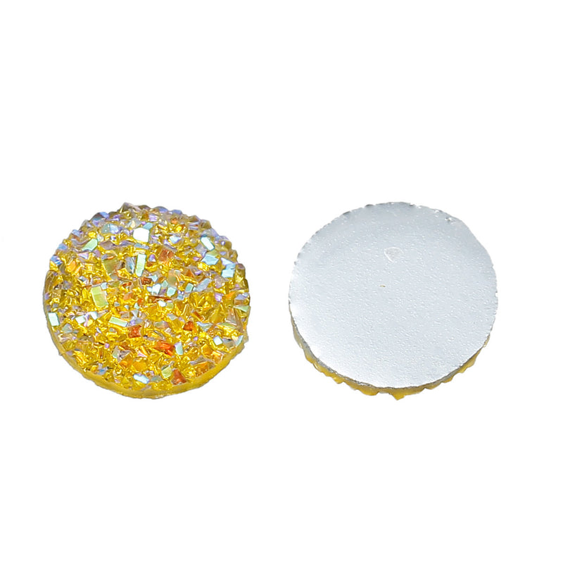 10 Round Resin YELLOW RAINBOW Glitter DRUZY Cabochons, faux druzy, 12mm  cab0449