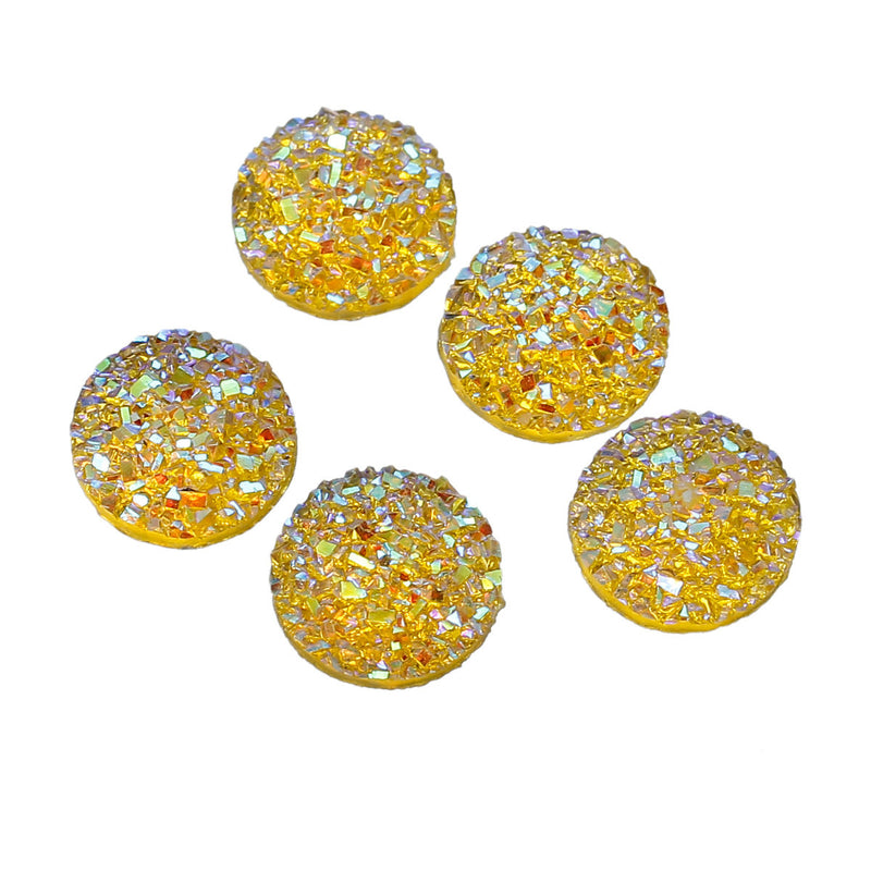 10 Round Resin YELLOW RAINBOW Glitter DRUZY Cabochons, faux druzy, 12mm  cab0449