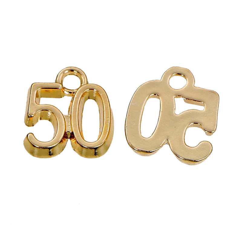 20 Gold Plated Number 50 (Fifty) Charms, 12mm, about 1/2" - chg0414b