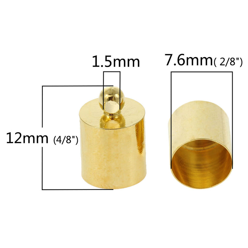 10 Gold Plated End Caps for Kumihimo Jewelry, Leather Cord End Connectors, Bails, Bead Caps, Fits 7.5mm cord, fin0590