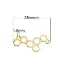 10 QUEEN BEE Honeycomb Charm Pendants, gold plated base, double hole connector, 26x13mm, chg0444