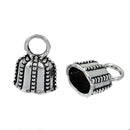 10 Silver End Caps for Kumihimo Jewelry, Leather Cord End Connectors, Bails, Bead Caps, Fits 10mm x 6mm cord, fin0561