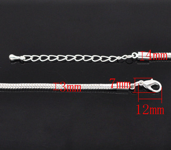 4 Silver Plated Snake Chain Bracelets with Lobster Clasp . Fits European Style Beads, 20cm, 7-7/8" long add your own beads, fch0440