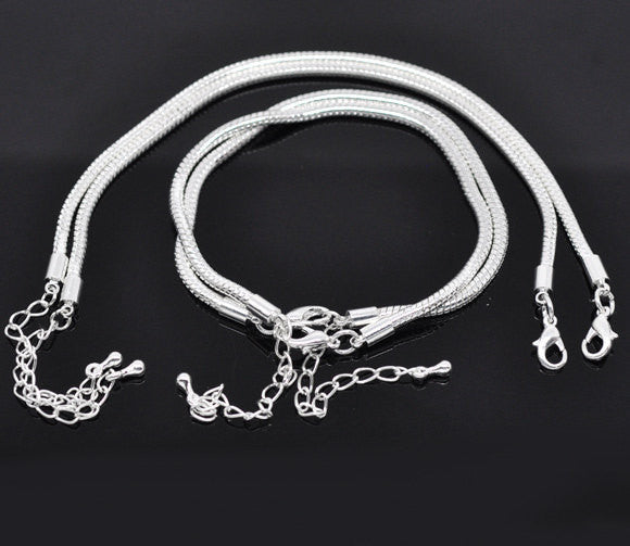 4 Silver Plated Snake Chain Bracelets with Lobster Clasp . Fits European Style Beads, 20cm, 7-7/8" long add your own beads, fch0440