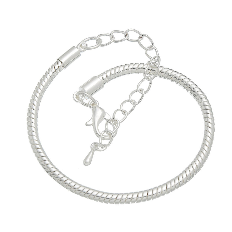 4 Silver Plated Snake Chain Bracelets with Lobster Clasp . Fits European Style Beads, 19cm, 7-1/2" long add your own beads, fch0441