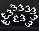 6 Silver Plated Number 3 (three) Charms, 16mm tall, about 5/8" chs2424