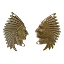 5 Indian Native American Bronze Charm Pendants, 50mm x 31mm, chb0438