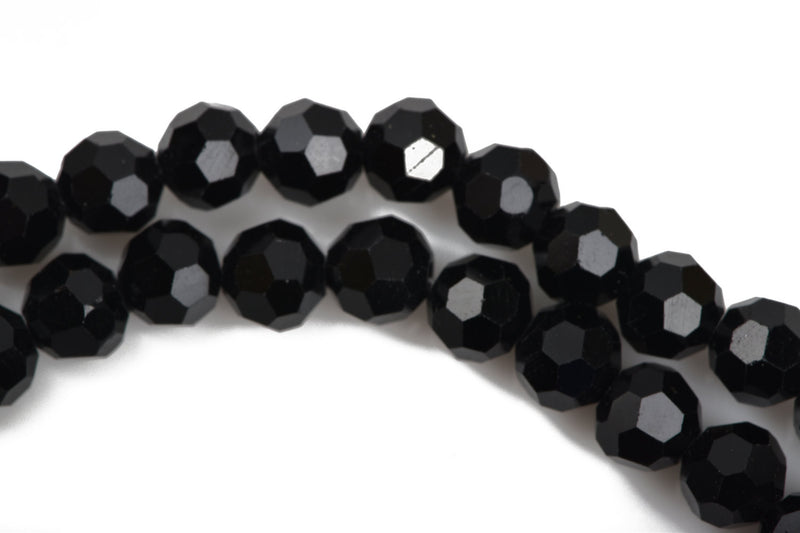6mm Round Crystal Beads, Faceted JET BLACK Glass Crystal Beads, 100 beads, bgl1414