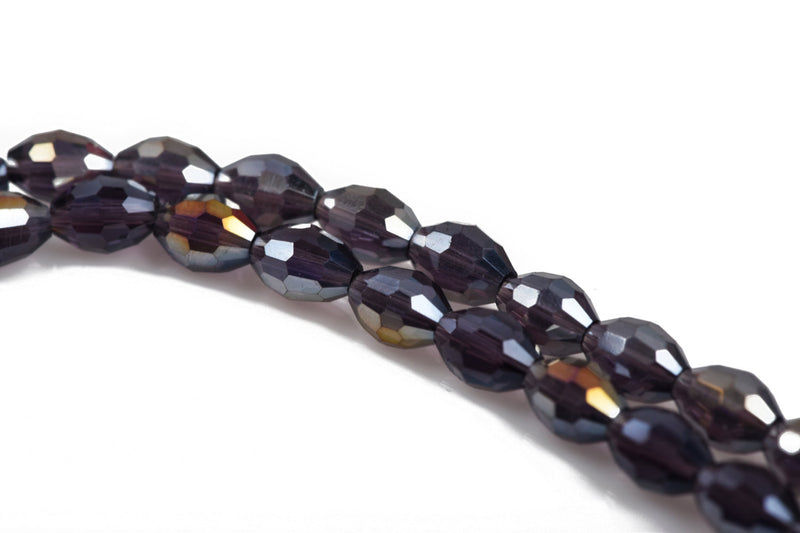6mm Oval Rice Crystal Beads, Faceted AMETHYST PURPLE Electroplated AB Metallic Glass Crystal Beads, 72 beads, bgl1420