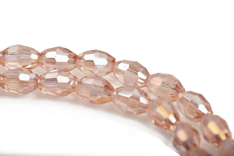 6mm Oval Rice Crystal Beads, Faceted ROSE PINK AB Glass Crystal Beads, 72 beads, bgl1424