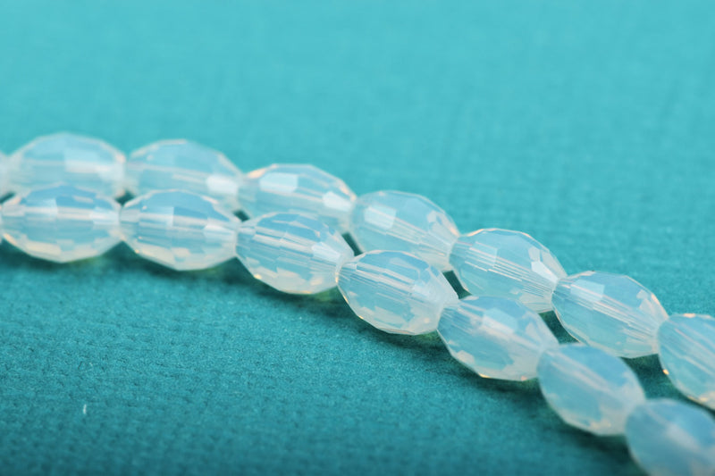 6mm Oval Rice Crystal Beads, Faceted Translucent WHITE OPAL Glass Crystal Beads, 72 beads, bgl1429