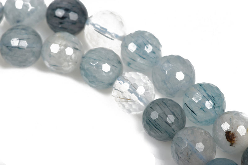 10mm BLUE RUTILATED QUARTZ Round Gemstone Beads, Faceted Round Natural (not dyed) Quartz Beads, 39 beads, gqz0094