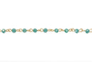 1 yard TURQUOISE GREEN Crystal Rosary Chain, bright gold, 4mm round faceted crystal beads, fch0443a