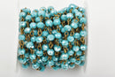 13 feet (4.33 yards) spool TURQUOISE BLUE AB Crystal Rondelle Rosary Chain, bronze, 6mm faceted rondelle glass beads, fch0446b