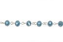 1 yard (3 feet) SKY BLUE Crystal Rondelle Rosary Chain, silver links, 8mm faceted rondelle glass beads, fch0449