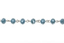 1 yard (3 feet) SKY BLUE Crystal Rondelle Rosary Chain, silver links, 8mm faceted rondelle glass beads, fch0449