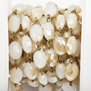 8 feet spool Off White Crystal Rondelle Rosary Chain, bronze links, 12x9mm faceted oval glass beads, fch0451