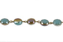 8 feet spool TURQUOISE BLUE Rainbow AB Crystal Rondelle Rosary Chain, bronze links, 12x9mm faceted oval glass beads, fch0452