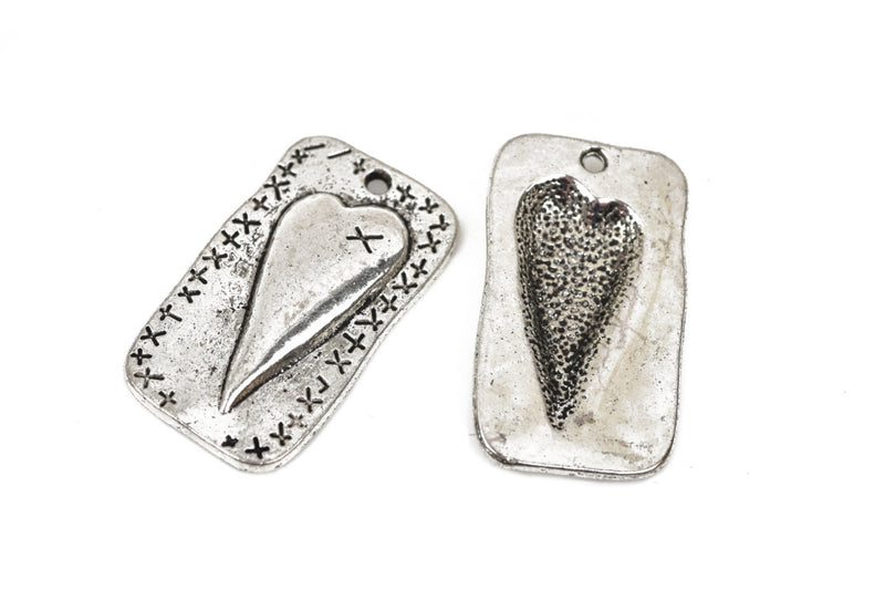 10 MENDED HEART Charm Pendants, silver metal, broken heart charms, rustic mending heart, 27x15mm, chs2431