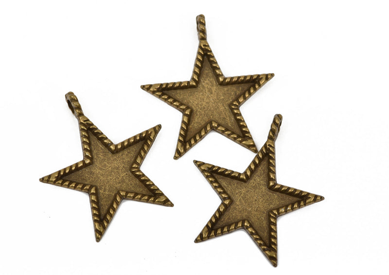 5 STAR Bezel Charm Pendants, antiqued bronze metal, recessed bezel, 33x30mm, chb0441