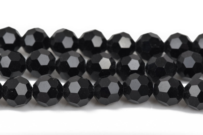8mm Faceted JET BLACK Round Glass Crystal Beads, 50 beads, bgl1439
