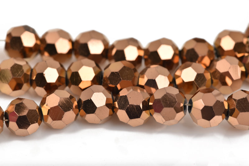 8mm Faceted METALLIC BRONZE GOLD Round Glass Crystal Beads, 50 beads, bgl1440