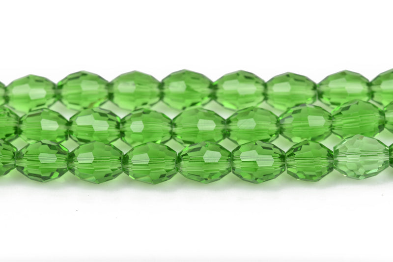10mm Oval Rice Crystal Beads, Faceted KELLY GREEN Transparent Glass Crystal Beads, 50 beads, bgl1452
