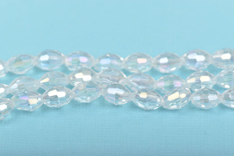 8mm Oval Rice Crystal Beads, Faceted CLEAR AB Transparent Glass Crystal Beads, 72 beads, bgl1457