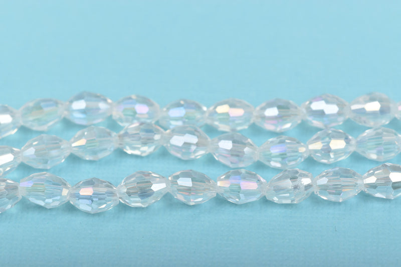 8mm Oval Rice Crystal Beads, Faceted CLEAR AB Transparent Glass Crystal Beads, 72 beads, bgl1457