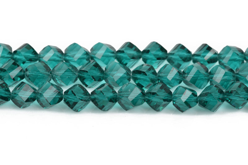 8mm Helix Crystal Beads, Faceted  Blue Zircon Malachite Green Transparent Glass Crystal Beads, 35 beads, bgl1474