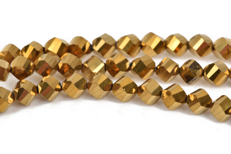 8mm Helix Crystal Beads, Faceted METALLIC GOLD Glass Crystal Beads, 35 beads, bgl1475