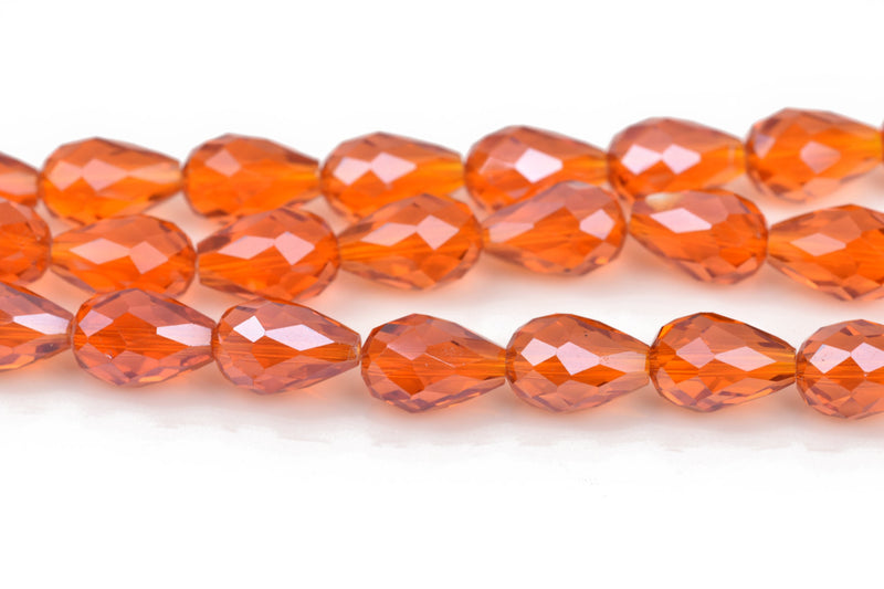 12mm Teardrop Crystal Beads, Faceted ORANGE SUNSET Transparent Glass Crystal Beads, 30 beads, bgl1473